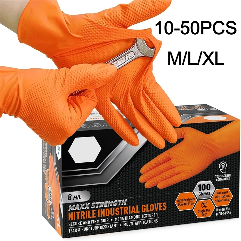 Disposable Gloves Nitrile - Heavy Duty Orange Nitrile Gloves Disposable